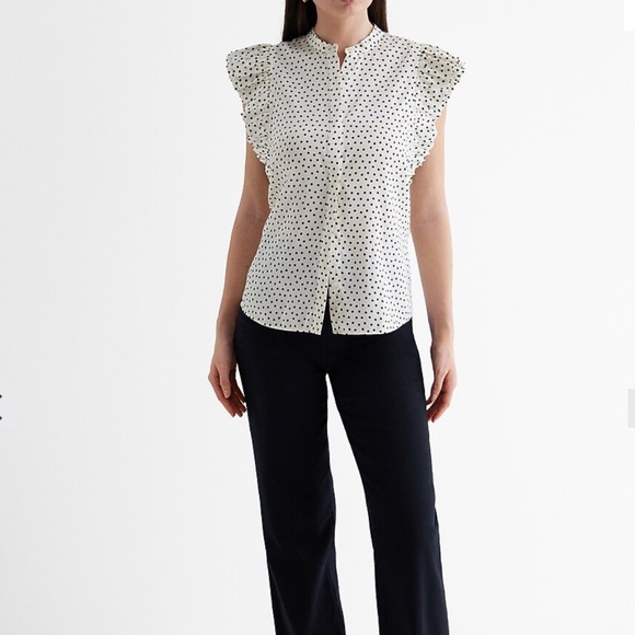Express Polka Dot Flutter Sleeve Button Up Gramercy Shirt - Picture 3 of 8